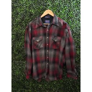 Pendleton, Flannel Red Plaid Pure Virgin Wool Shirt, Men’s size XL, Heavy, Warm